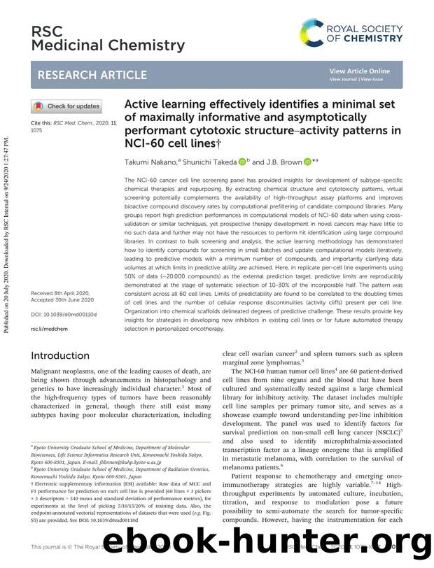 Active learning effectively identifies a minimal set of maximally informative and asymptotically performant cytotoxic structureâactivity patterns in NCI-60 cell lines by Takumi Nakano & Shunichi Takeda & J.B. Brown