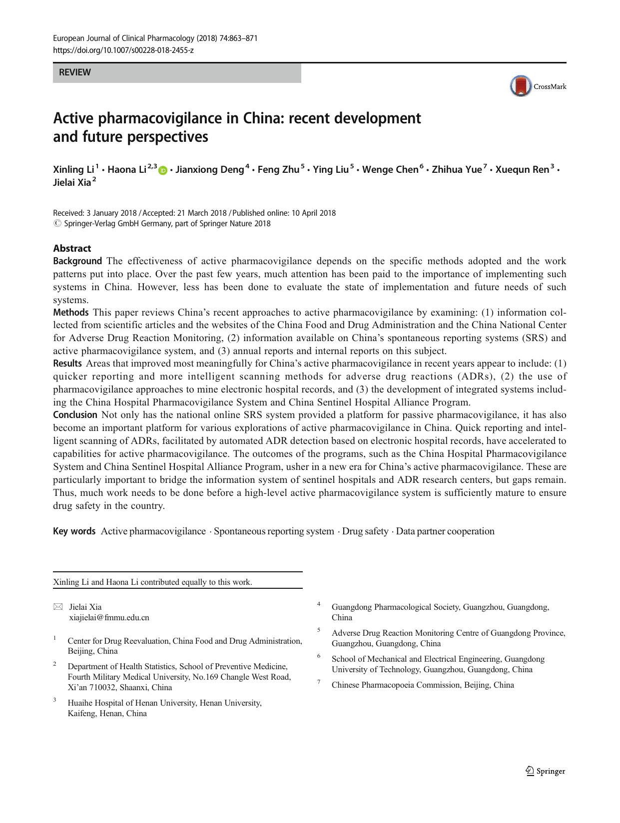 Active pharmacovigilance in China: recent development and future perspectives by unknow