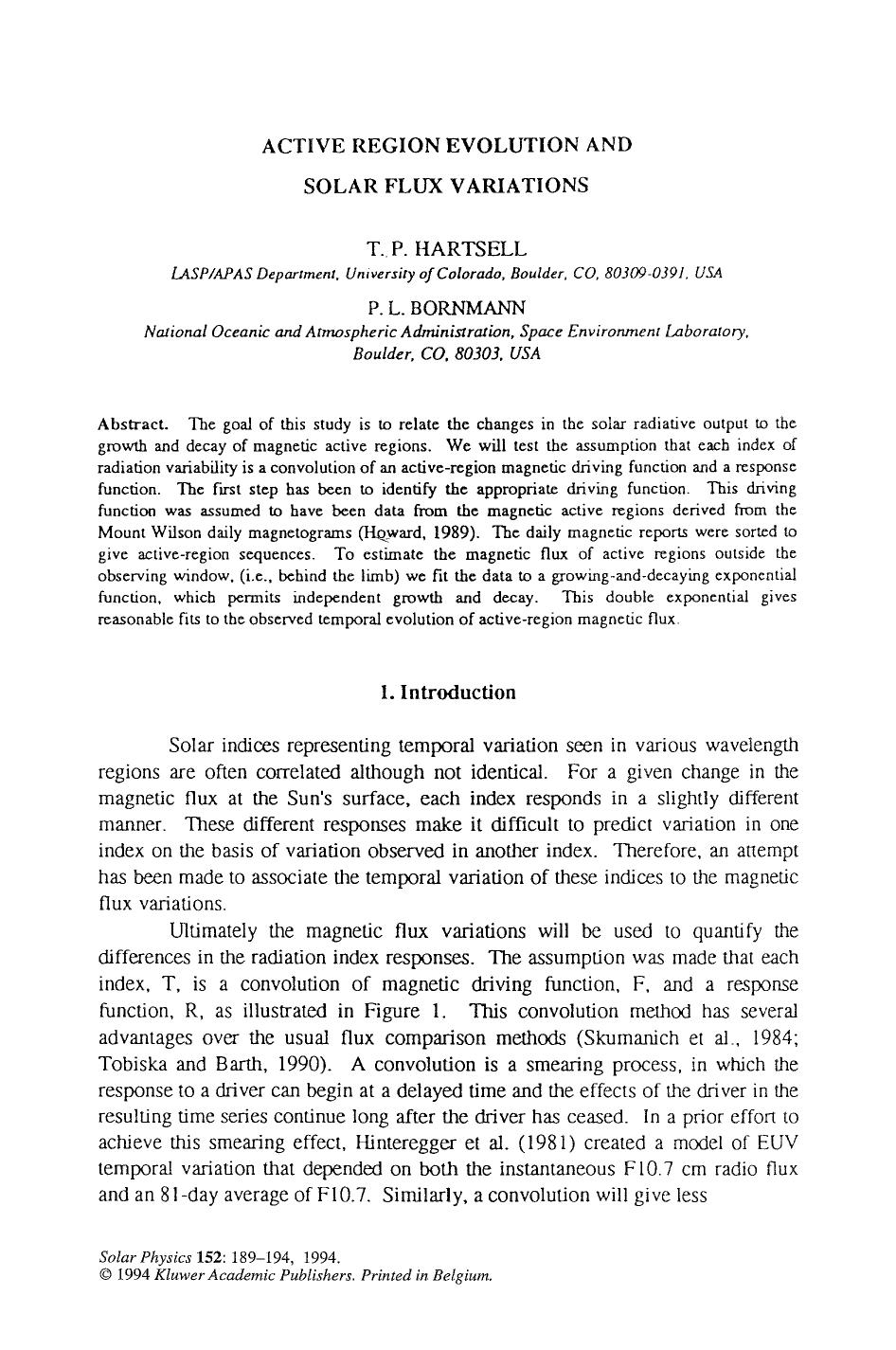 Active region evolution and solar flux variations by Unknown