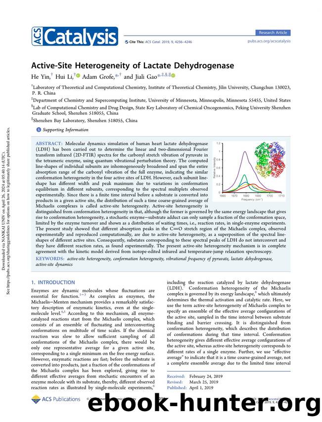 Active-Site Heterogeneity of Lactate Dehydrogenase by He Yin Hui Li Adam Grofe & Jiali Gao
