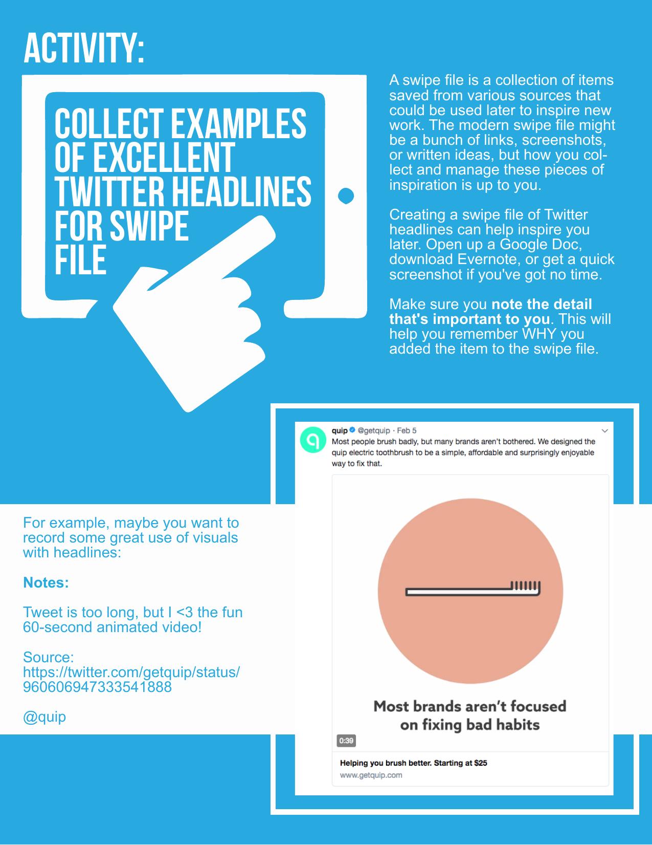 Activity Collect examples of excellent Twitter headlines for swipe file by Collect examples of excellent Twitter headlines for swipe file.pdf