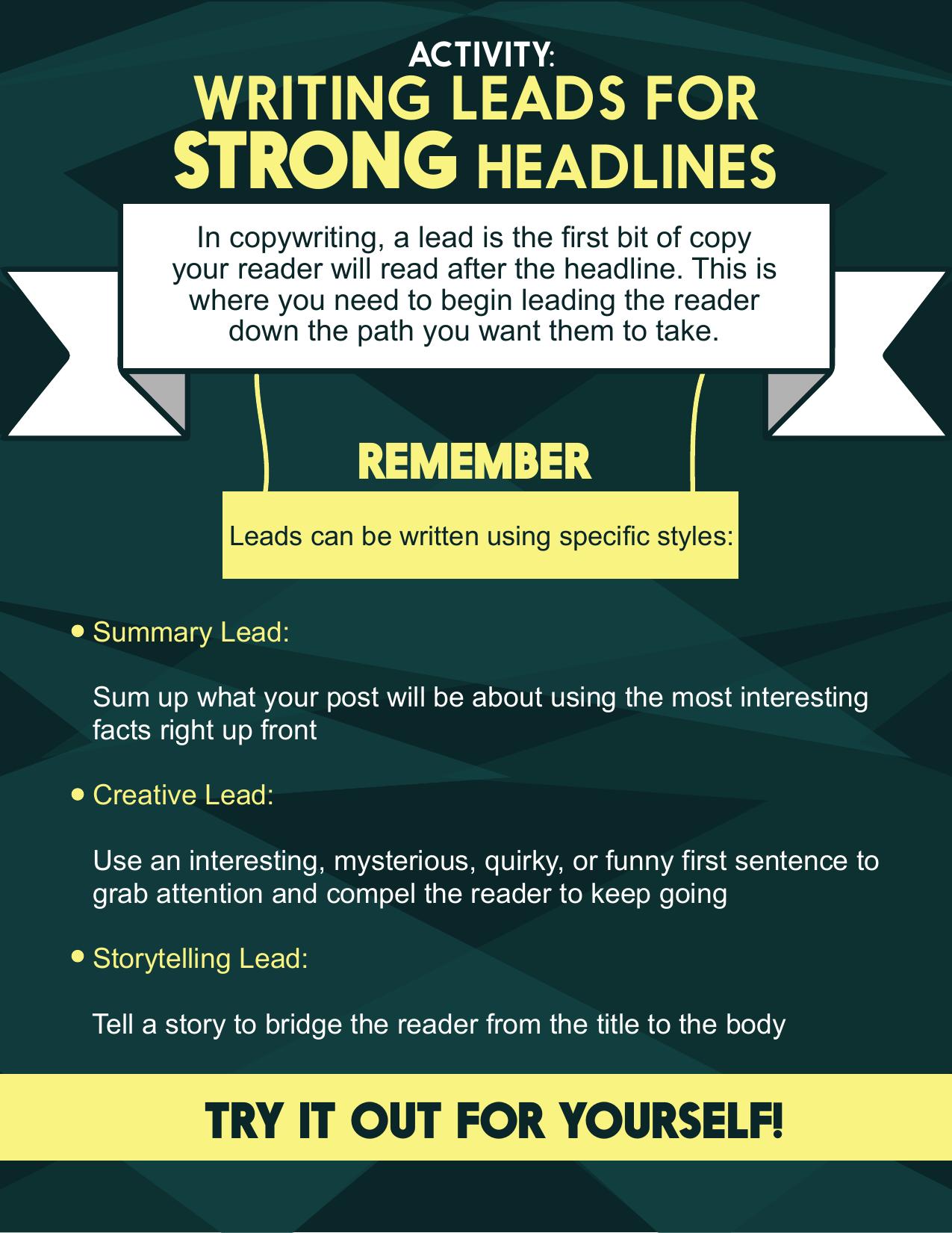 Activity Writing leads for strong headlines by Writing leads for strong headlines.pdf