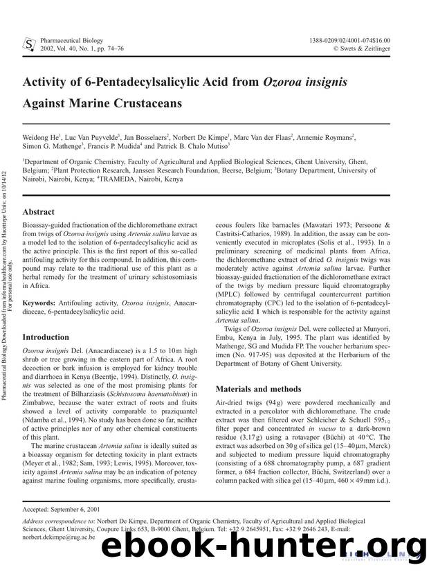 Activity of 6-Pentadecylsalicylic Acid from Ozoroa insignis Against Marine Crustaceans by unknow