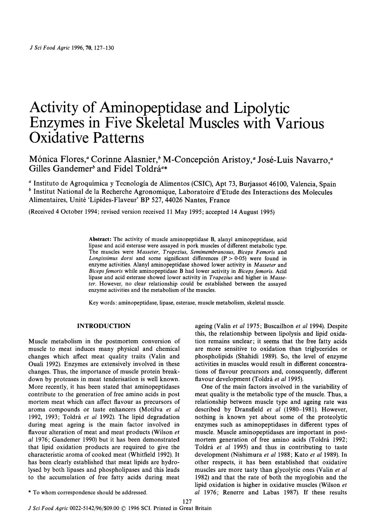 Activity of Aminopeptidase and Lipolytic Enzymes in Five Skeletal Muscles with Various Oxidative Patterns by Unknown