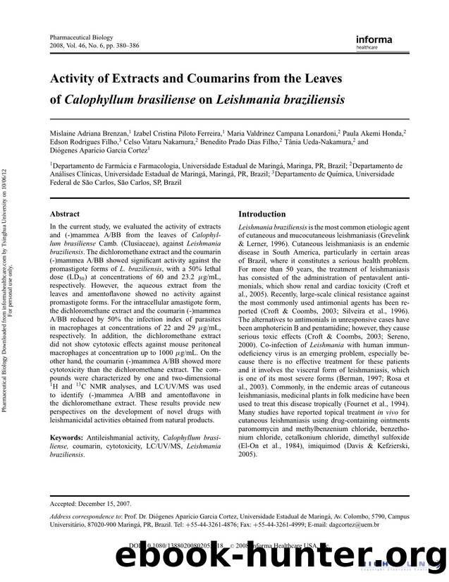 Activity of Extracts and Coumarins from the Leaves of Calophyllum brasiliense. on Leishmania braziliensis. by unknow