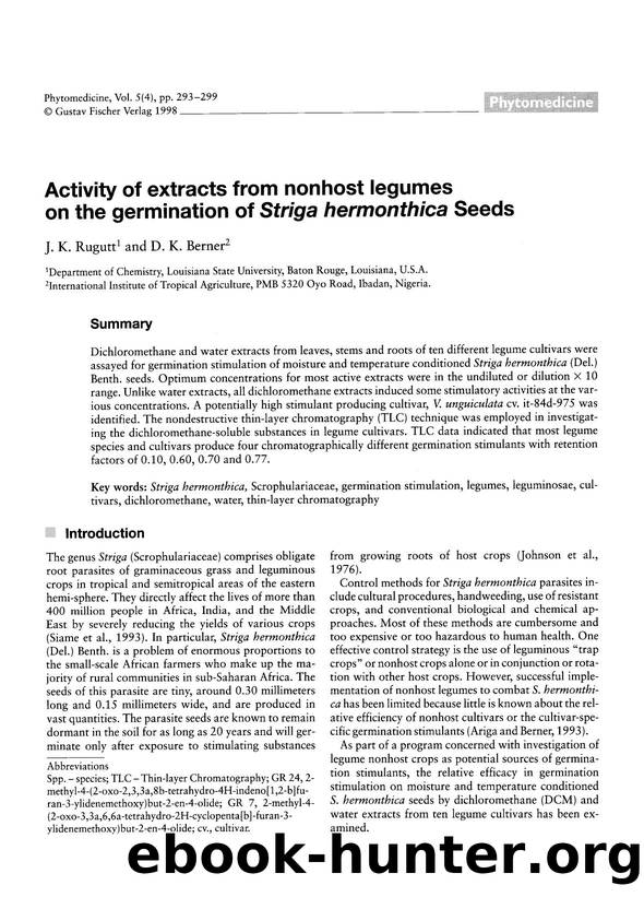 Activity of extracts from nonhost legumes on the germination of Striga hermonthica seeds by J.K. Rugutt & D.K. Berner