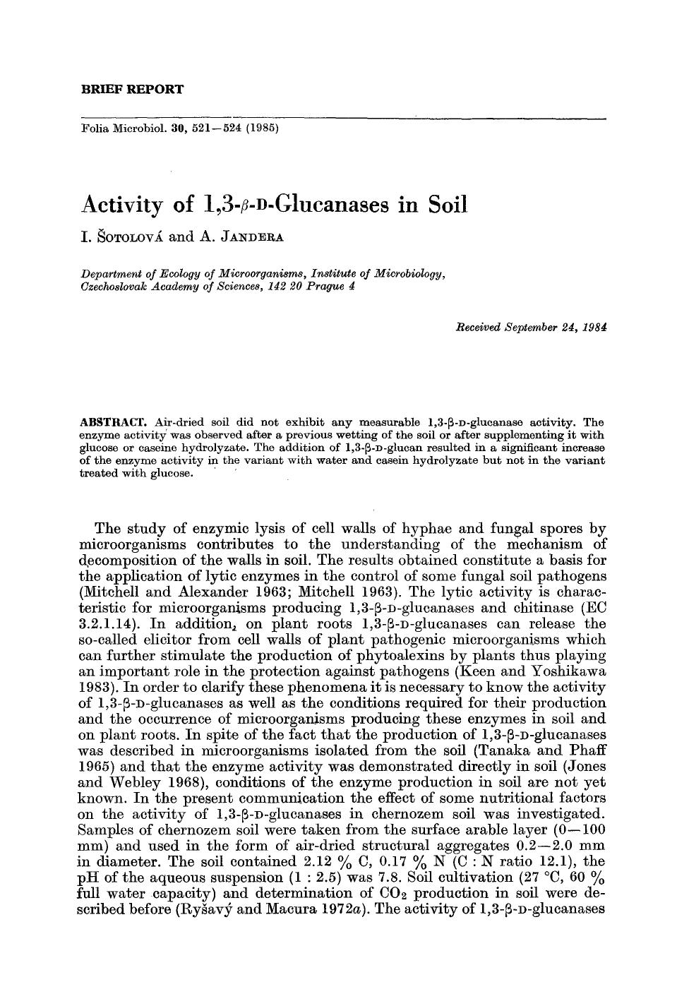Activity of l,3-β-D-Glucanases in soil by Unknown
