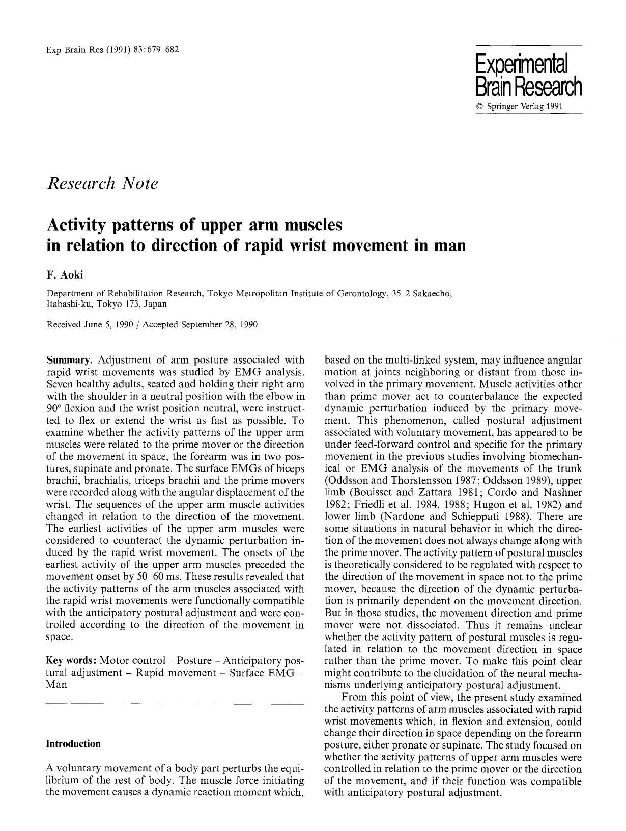 Activity patterns of upper arm muscles in relation to direction of rapid wrist movement in man by Unknown