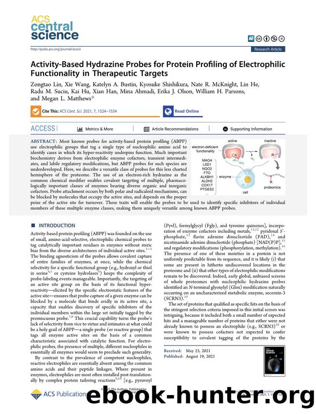 Activity-Based Hydrazine Probes for Protein Profiling of Electrophilic Functionality in Therapeutic Targets by unknow