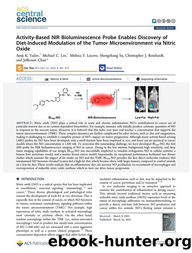Activity-Based NIR Bioluminescence Probe Enables Discovery of Diet-Induced Modulation of the Tumor Microenvironment via Nitric Oxide by unknow