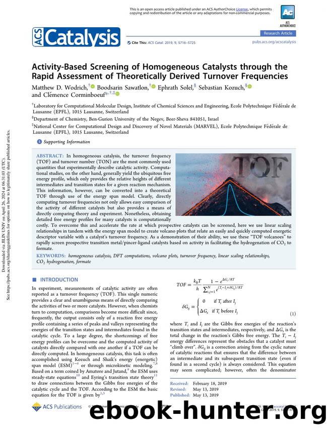 Activity-Based Screening of Homogeneous Catalysts through the Rapid Assessment of Theoretically Derived Turnover Frequencies by Matthew D. Wodrich Boodsarin Sawatlon Ephrath Solel Sebastian Kozuch & Clémence Corminboeuf