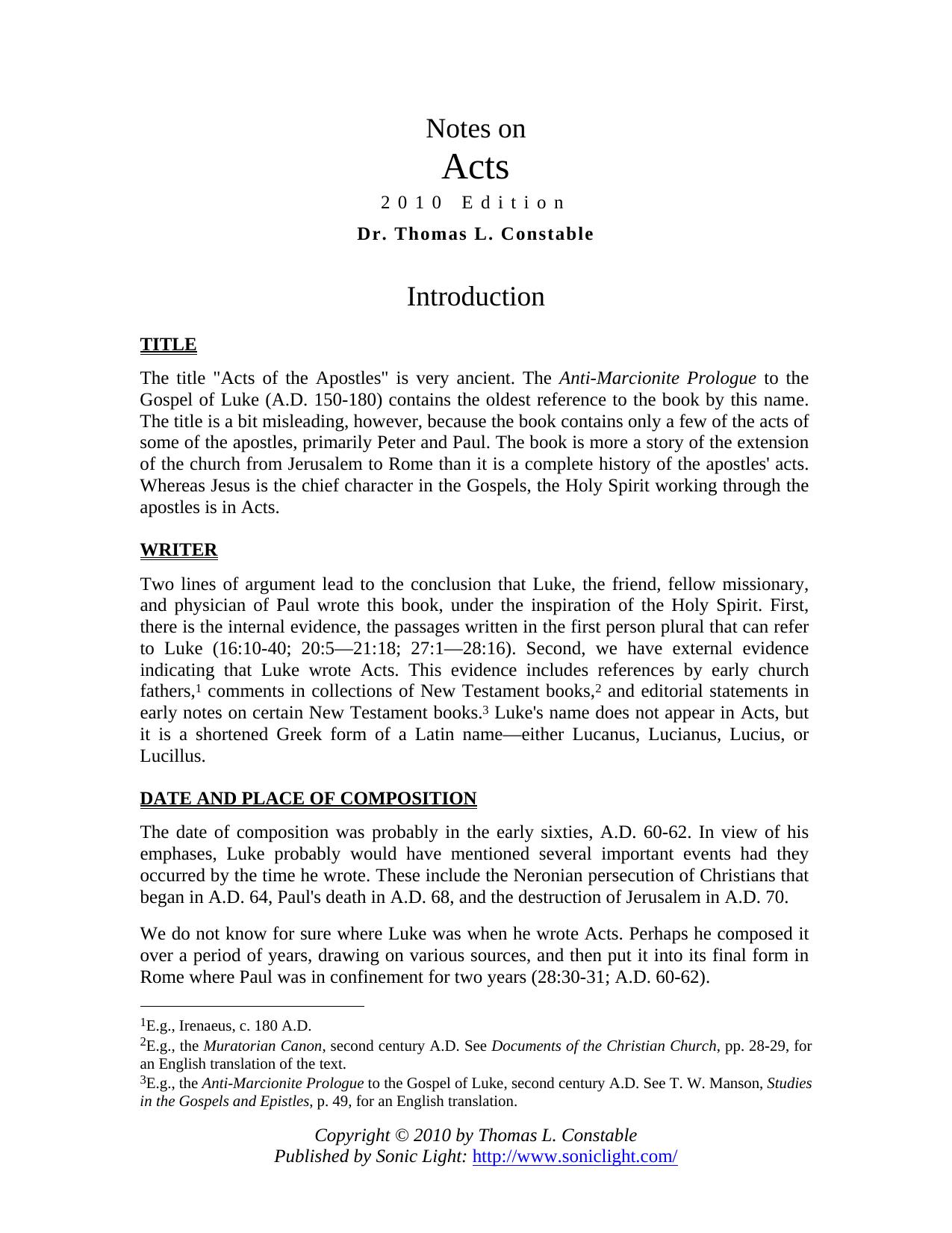 Acts by Dr. Thomas L. Constable
