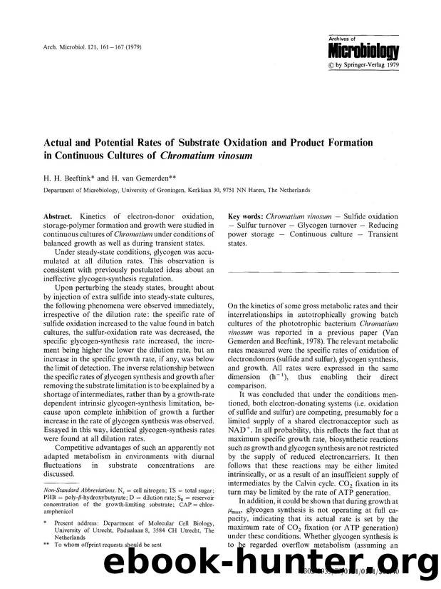 Actual and potential rates of substrate oxidation and product formation in continuous cultures of <Emphasis Type="Italic">Chromatium vinosum <Emphasis> by Unknown