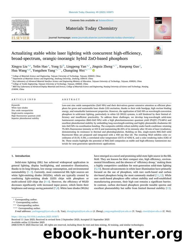 Actualizing stable white laser lighting with concurrent high-efficiency, broad-spectrum, orangic-inorangic hybid ZnO-based phosphors by unknow