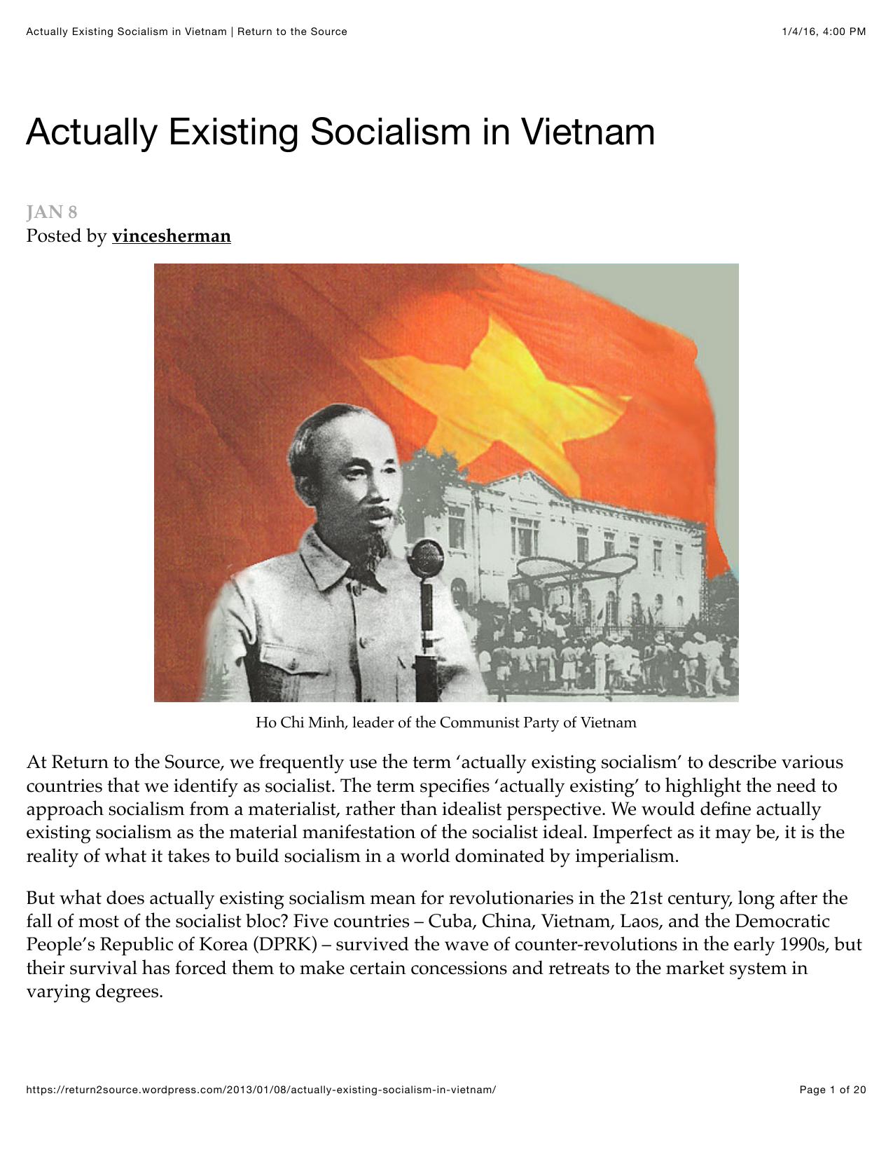 Actually Existing Socialism in Vietnam | Return to the Source by Vietnam