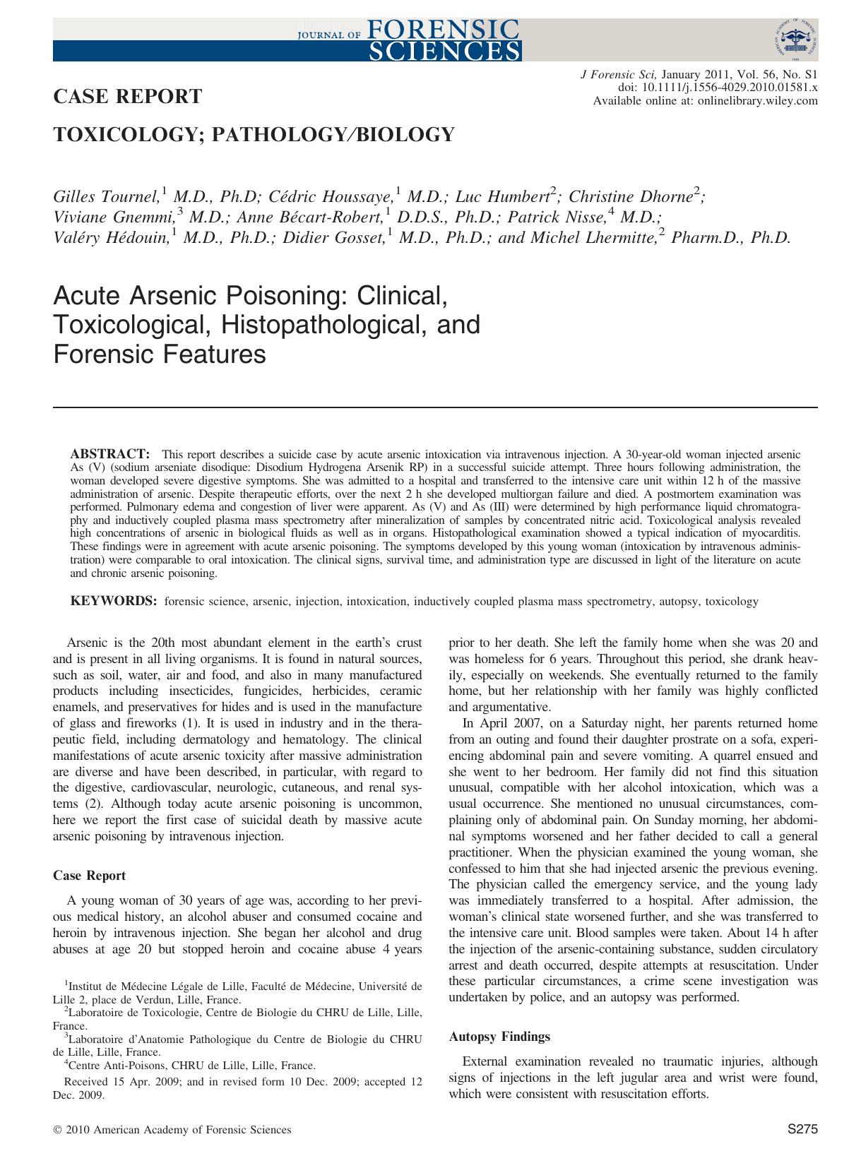 Acute Arsenic Poisoning: Clinical, Toxicological, Histopathological, and Forensic Features by Unknown