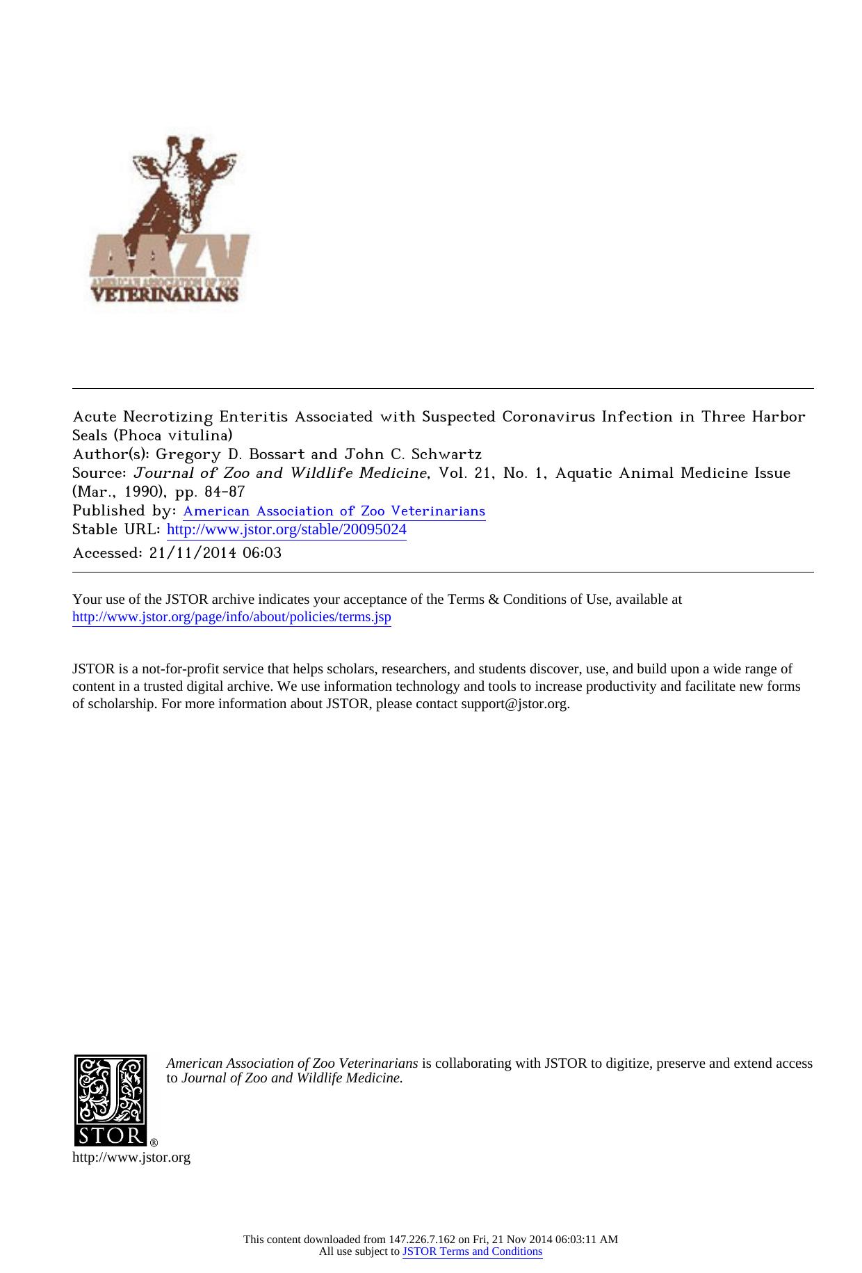 Acute Necrotizing Enteritis Associated with Suspected Coronavirus Infection in Three Harbor Seals (Phoca vitulina) by Unknown