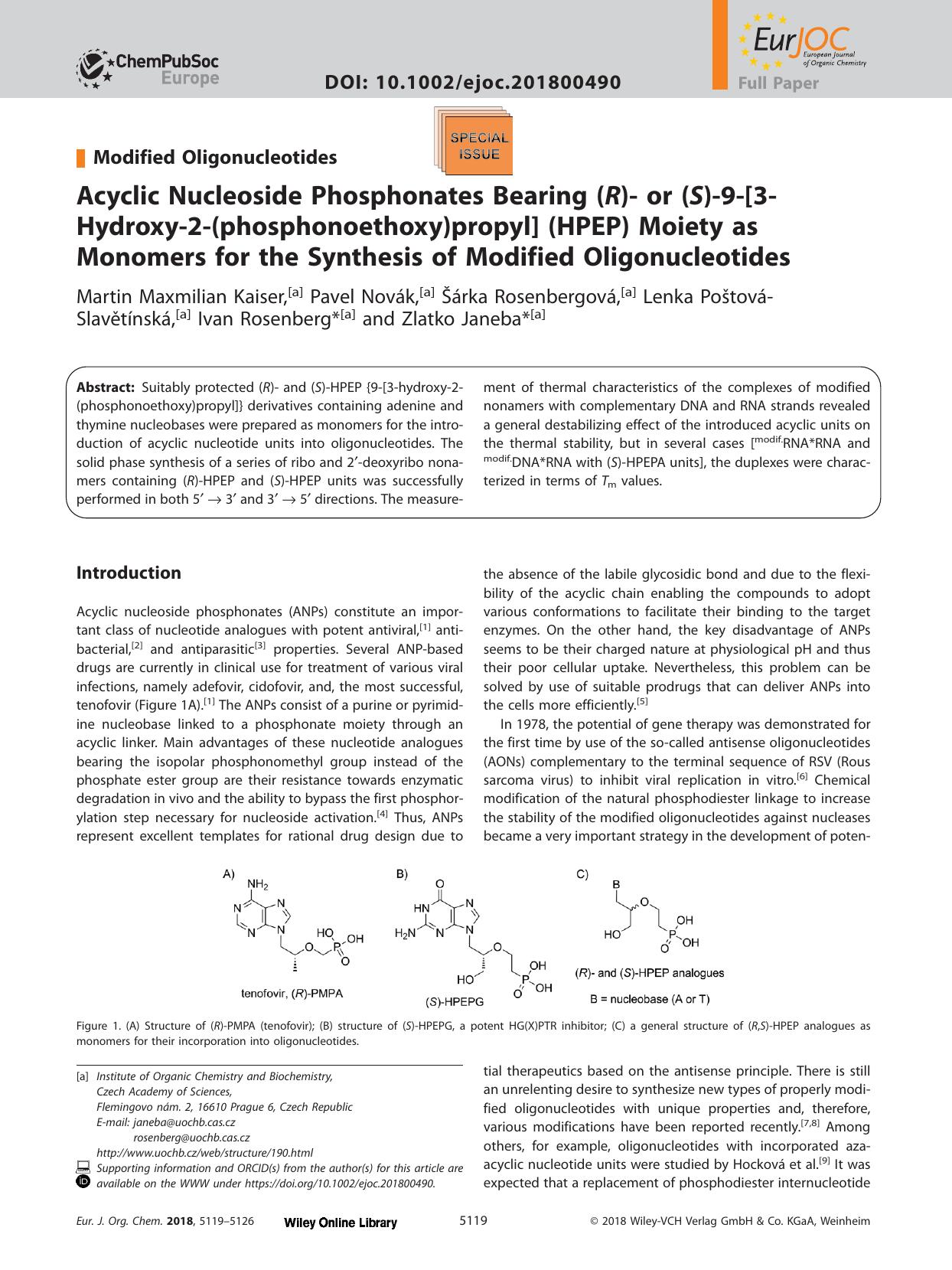 Acyclic Nucleoside Phosphonates Bearing (<i>R<i>)&#x02010; or (<i>S<i>)&#x02010;9&#x02010;[3&#x02010;Hydroxy&#x02010;2&#x02010;(phosphonoethoxy)propyl] (HPEP) Moiety as Monomers fo by Unknown