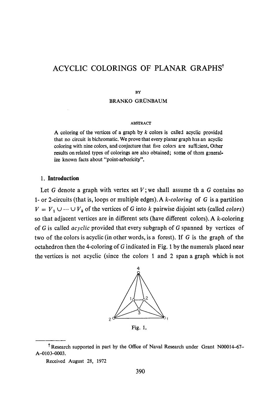 Acyclic colorings of planar graphs by Unknown