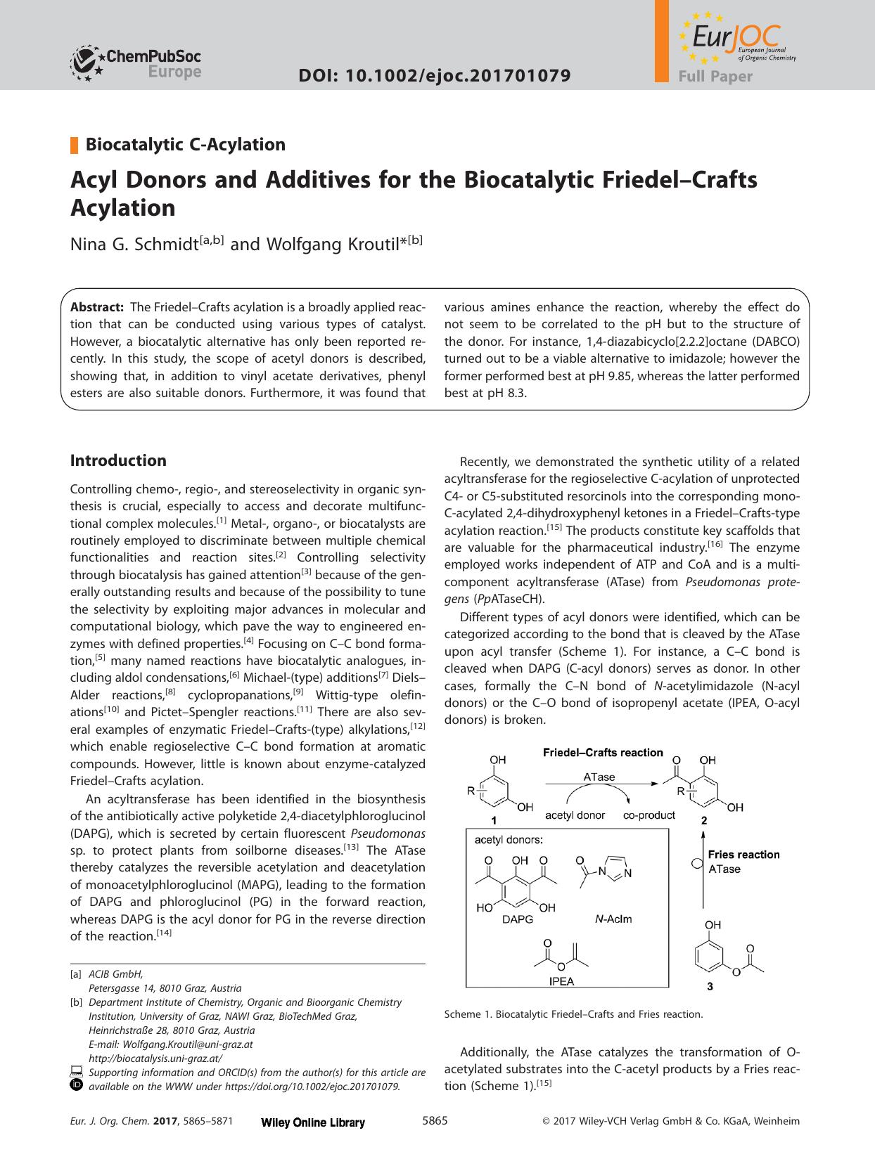 Acyl Donors and Additives for the Biocatalytic Friedel–Crafts Acylation by Unknown