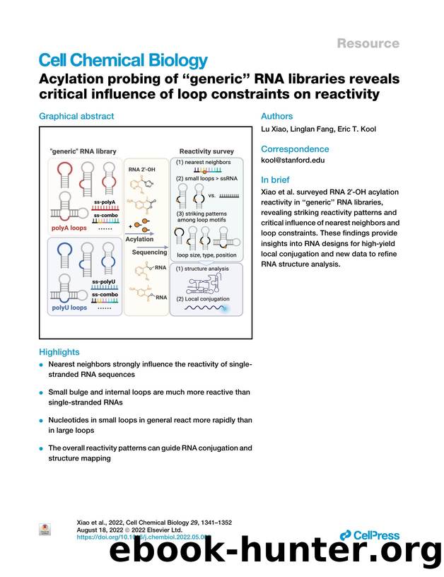 Acylation probing of &#x201c;generic&#x201d; RNA libraries reveals critical influence of loop constraints on reactivity by Lu Xiao & Linglan Fang & Eric T. Kool