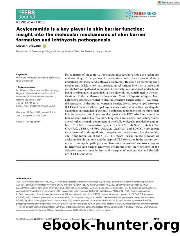 Acylceramide is a key player in skin barrier function: insight into the molecular mechanisms of skin barrier formation and ichthyosis pathogenesis by Unknown