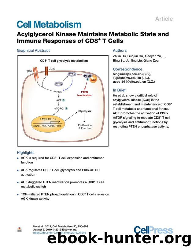 Acylglycerol Kinase Maintains Metabolic State and Immune Responses of CD8+ T Cells by unknow