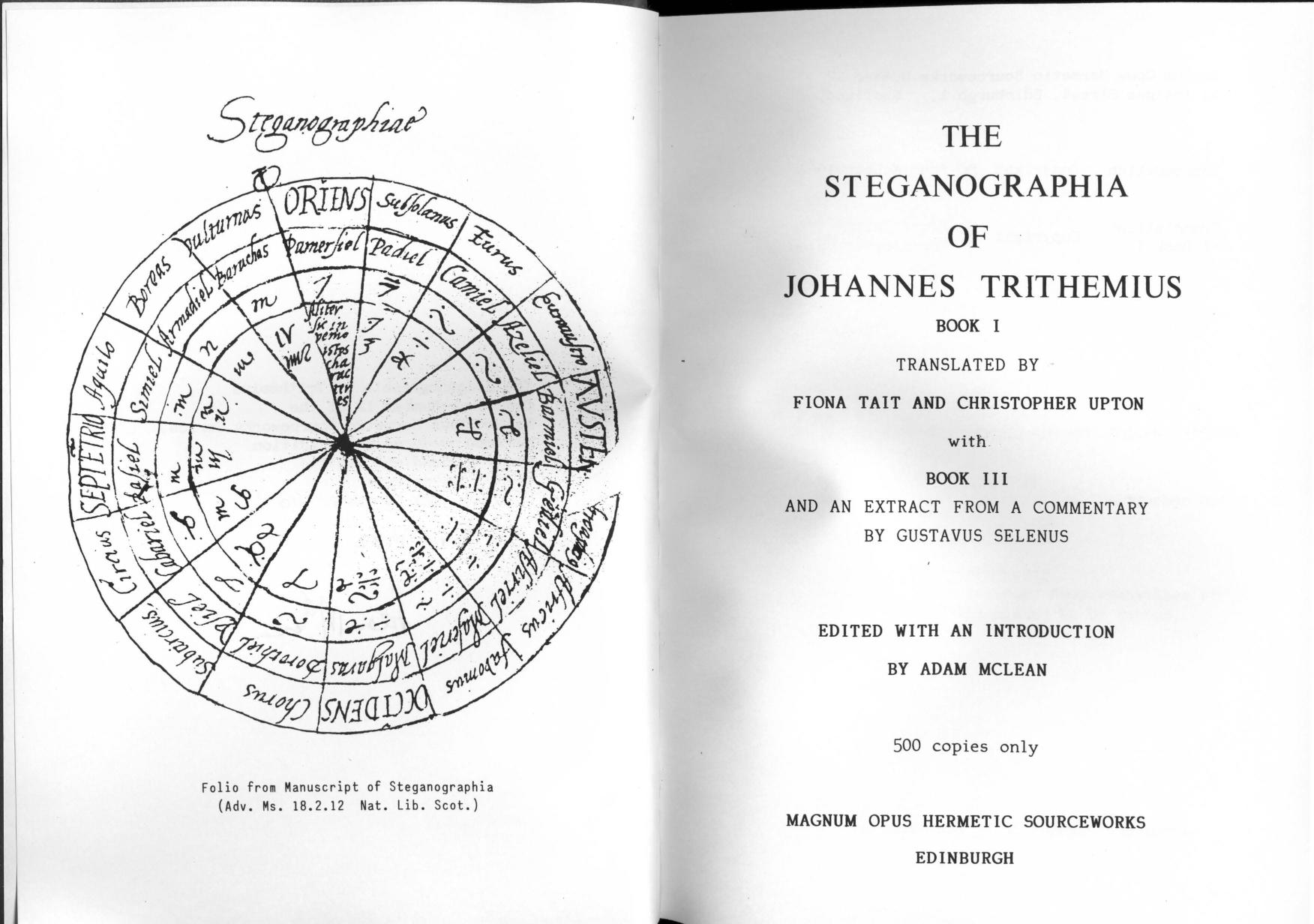 Adam McLean by The Steganographia of Johannes Trithemius