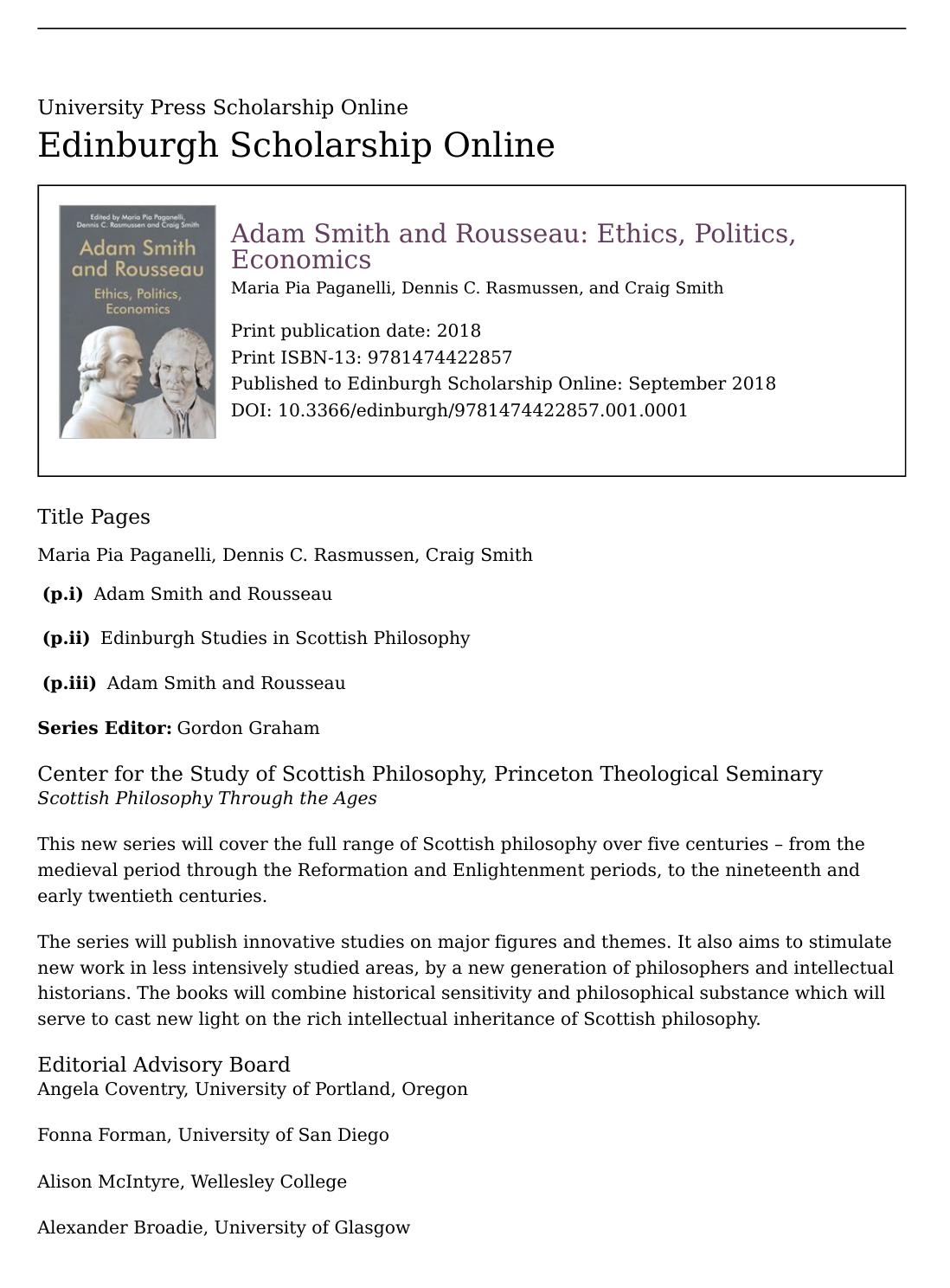 Adam Smith and Rousseau: Ethics, Politics, Economics by Maria Pia Paganelli; Dennis C Rasmussen; Craig Smith