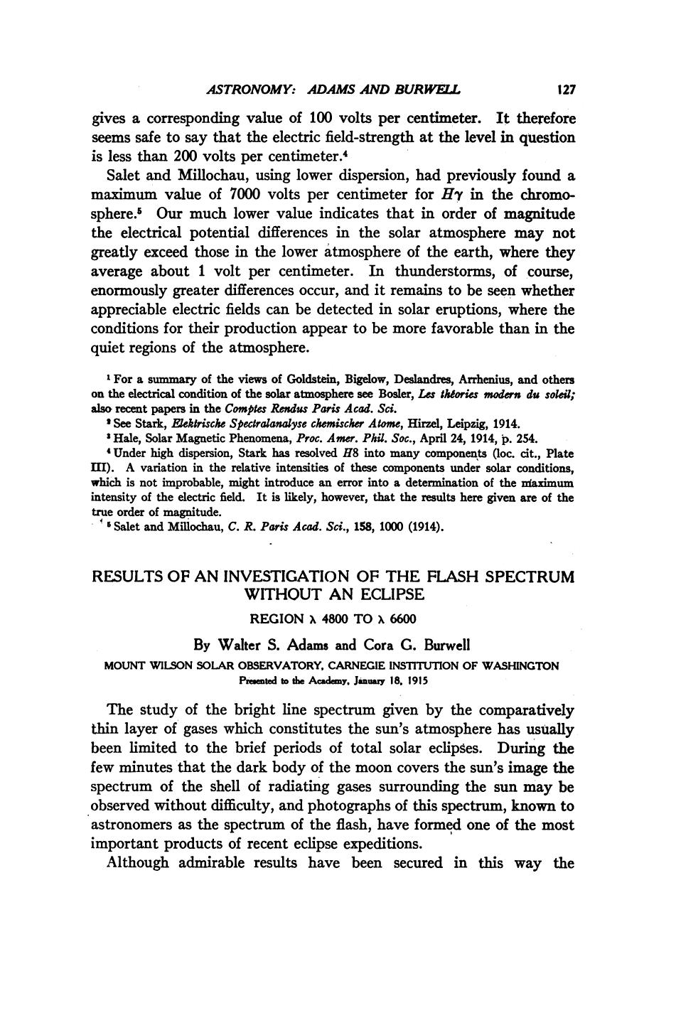 Adams W. S., Burwell C. G. Results of an Investigation of the Flash Spectrum Without an Eclipse (1915)(en)(4s) by Unknown