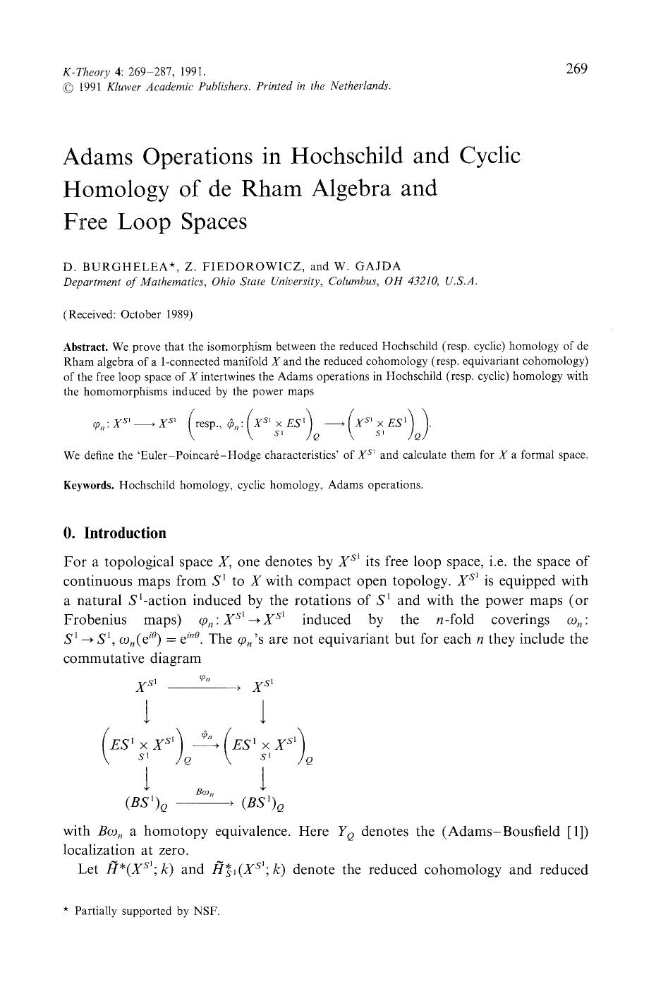 Adams operations in Hochschild and cyclic homology of de Rham algebra and free loop spaces by Unknown