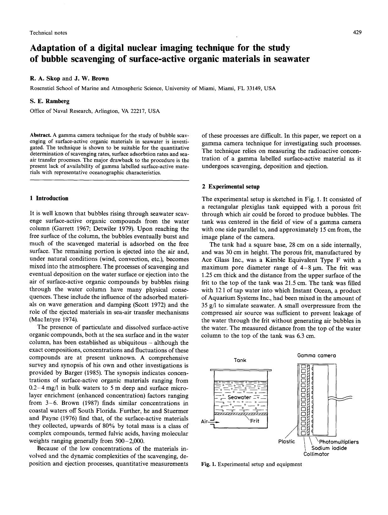Adaptation of a digital nuclear imaging technique for the study of bubble scavenging of surface-active organic materials in seawater by Unknown
