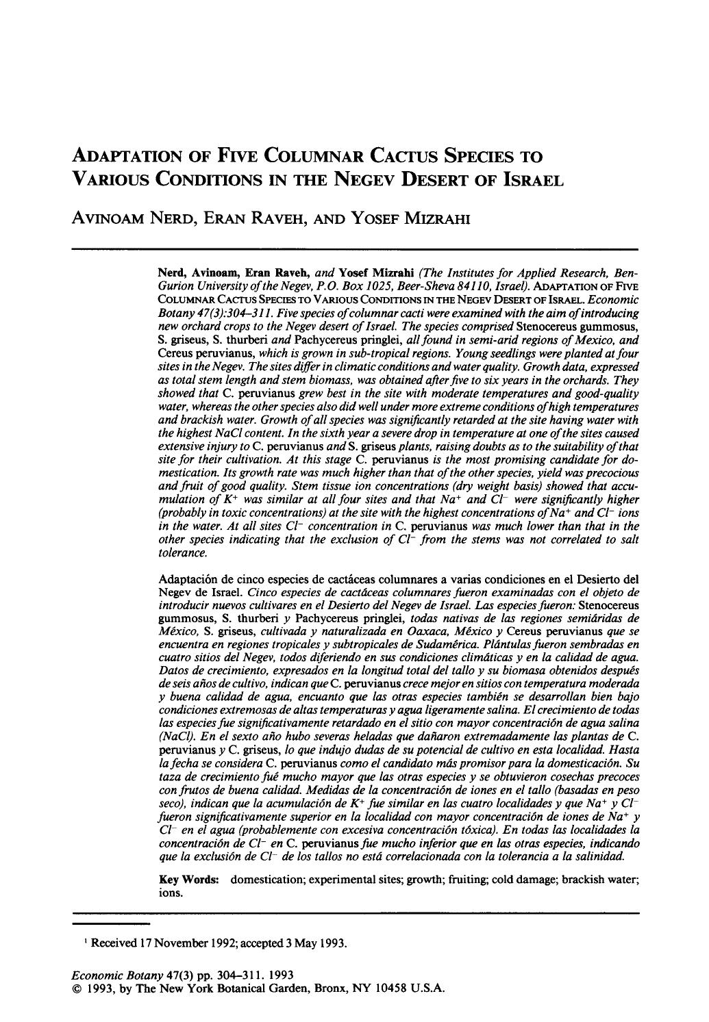Adaptation of five columnar cactus species to various conditions in the negev desert of Israel by Unknown