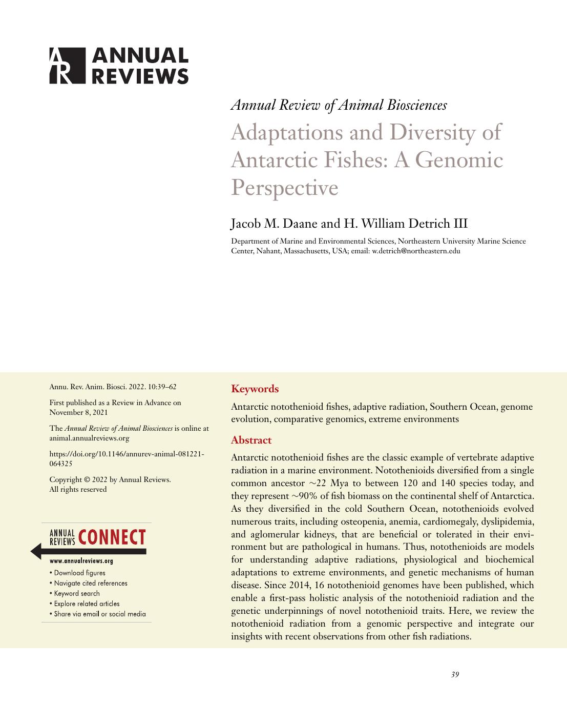 Adaptations and Diversity of Antarctic Fishes: A Genomic Perspective by Jacob M. Daane and H. William Detrich III