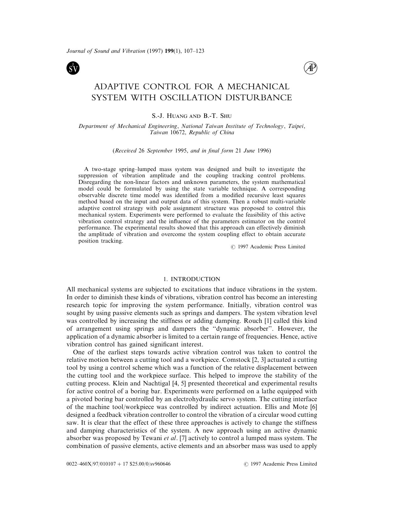 Adaptive Control for a Mechanical System with Oscillation Disturbance by Huang S.-J. & Shu B.-T