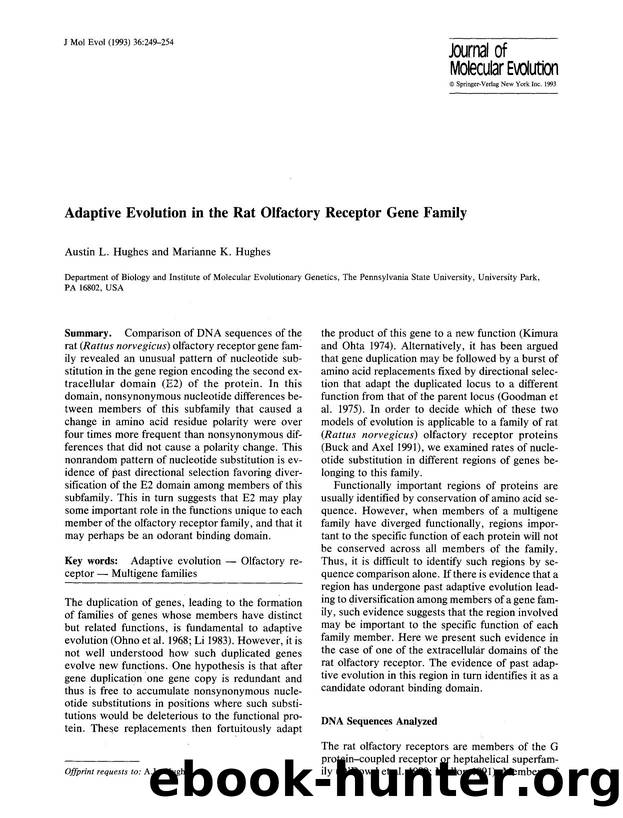 Adaptive evolution in the rat olfactory receptor gene family by Unknown