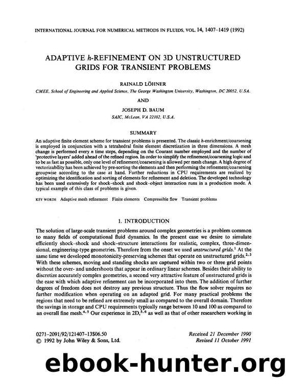 Adaptive h-refinement on 3D unstructured grids for transient problems by Unknown