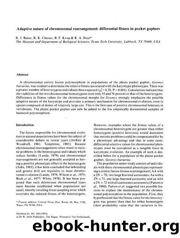Adaptive nature of chromosomal rearrangement: differential fitness in pocket gophers by Unknown