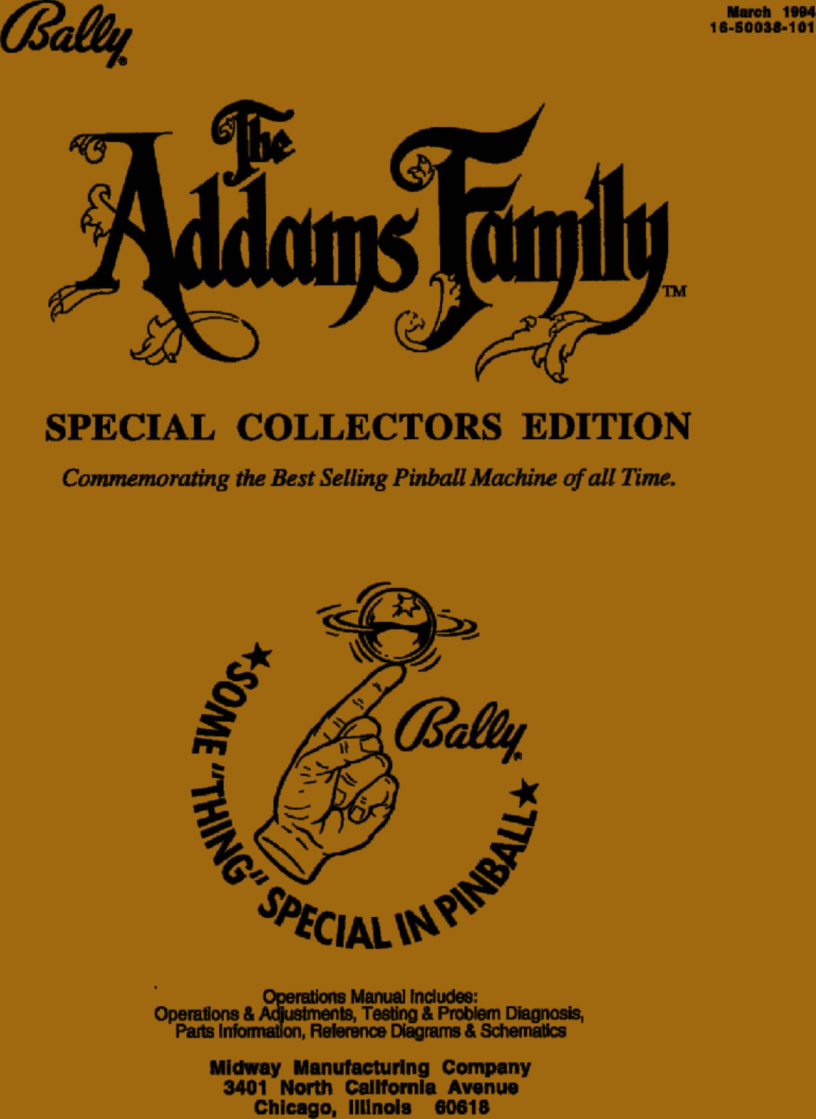 Addams Family Gold User Manual by Scanned by: Curt M. Laven contact for special pages if needed