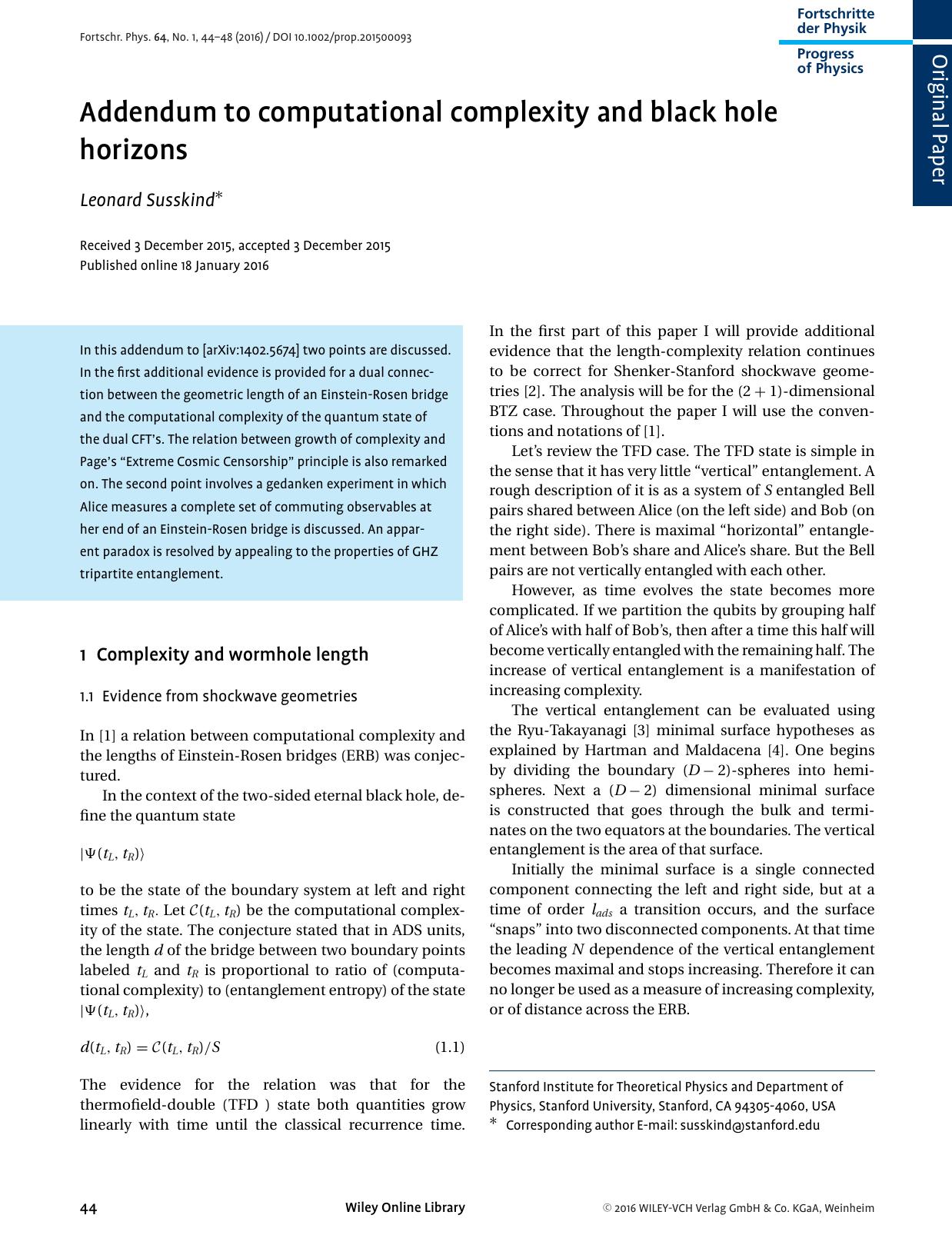 Addendum to computational complexity and black hole horizons (2016) by Unknown