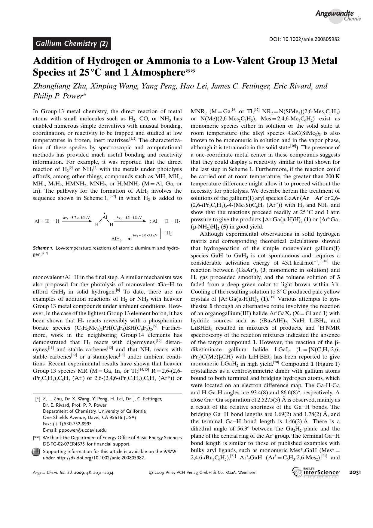 Addition of Hydrogen or Ammonia to a Low-Valent Group[emsp14]13 Metal Species at 25[thinsp]Â°C and 1[emsp14]Atmosphere by Unknown