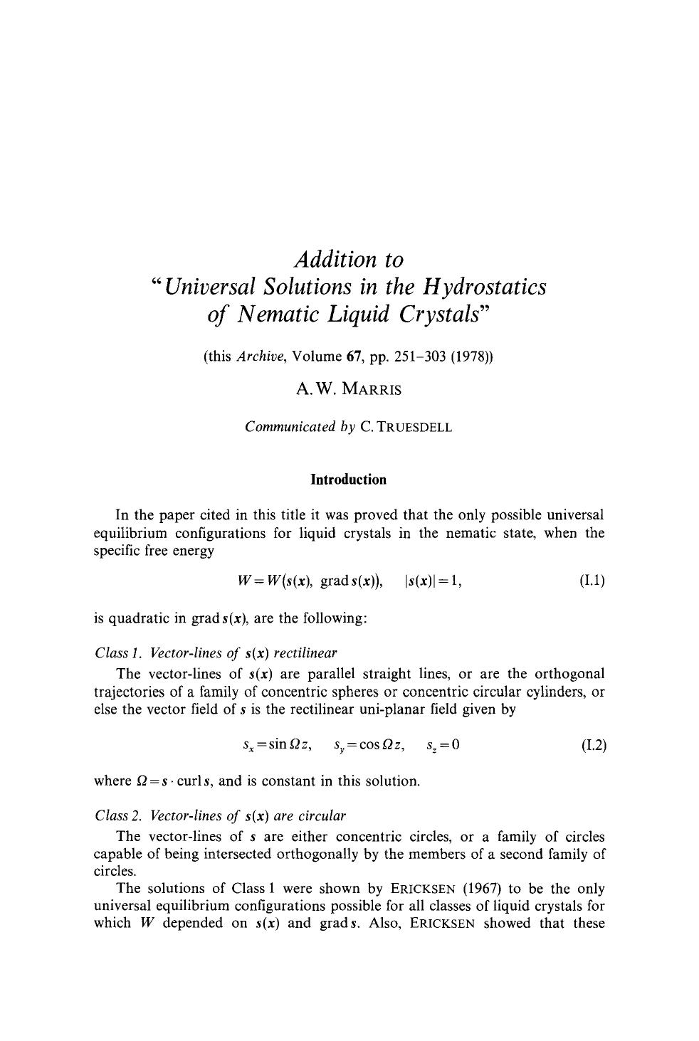 Addition to “Universal solutions in the hydrostatics of nematic liquid crystals” by Unknown