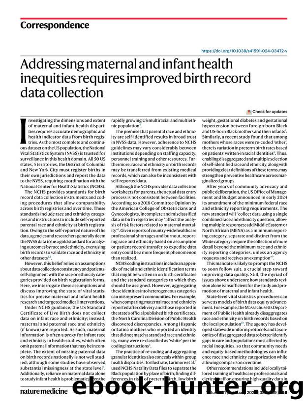 Addressing maternal and infant health inequities requires improved birth record data collection by unknow