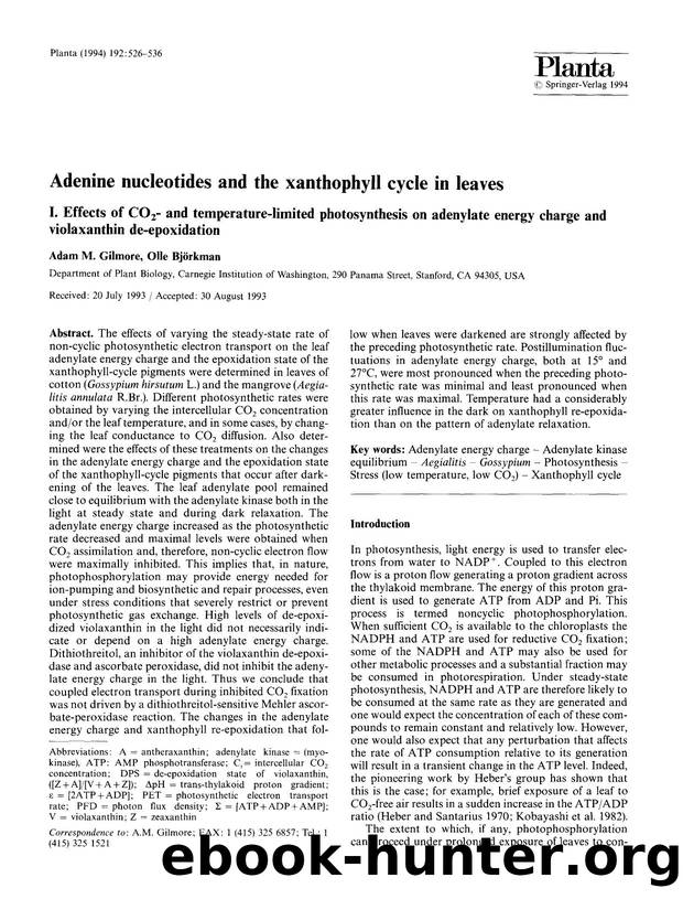 Adenine nucleotides and the xanthophyll cycle in leaves by Unknown