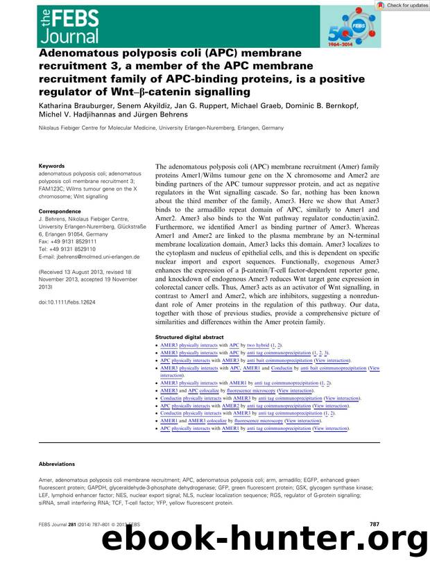 Adenomatous polyposis coli (APC) membrane recruitmentÂ 3, a member of the APC membrane recruitment family of APCâbinding proteins, is a positive regulator of WntâÎ²âcatenin signalling by Unknown