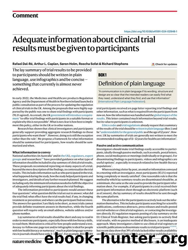 Adequate information about clinical trial results must be given to participants by Rafael Dal-Ré & Arthur L. Caplan & Søren Holm & Reecha Sofat & Richard Stephens