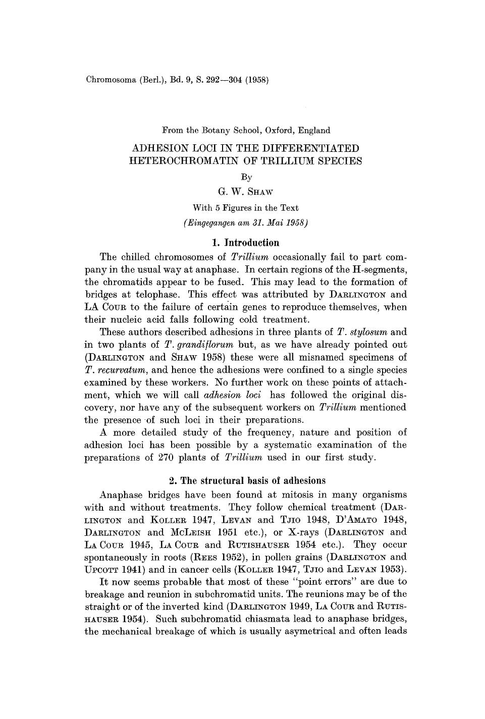 Adhension loci in the differentiated heterochromation of trillium species by Unknown