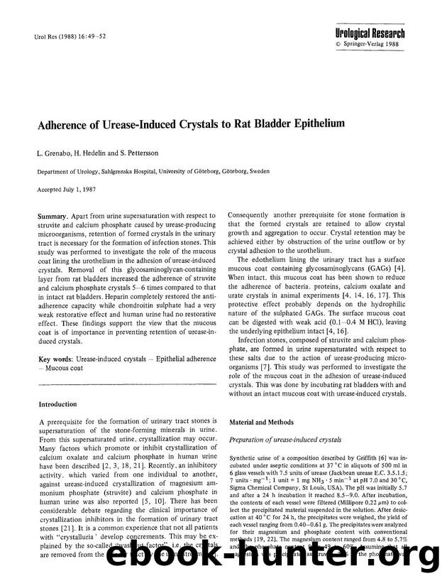 Adherence of urease-induced crystals to rat bladder epithelium by Unknown