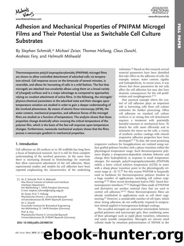 Adhesion and Mechanical Properties of PNIPAM Microgel Films and Their Potential Use as Switchable Cell Culture Substrates by wcu