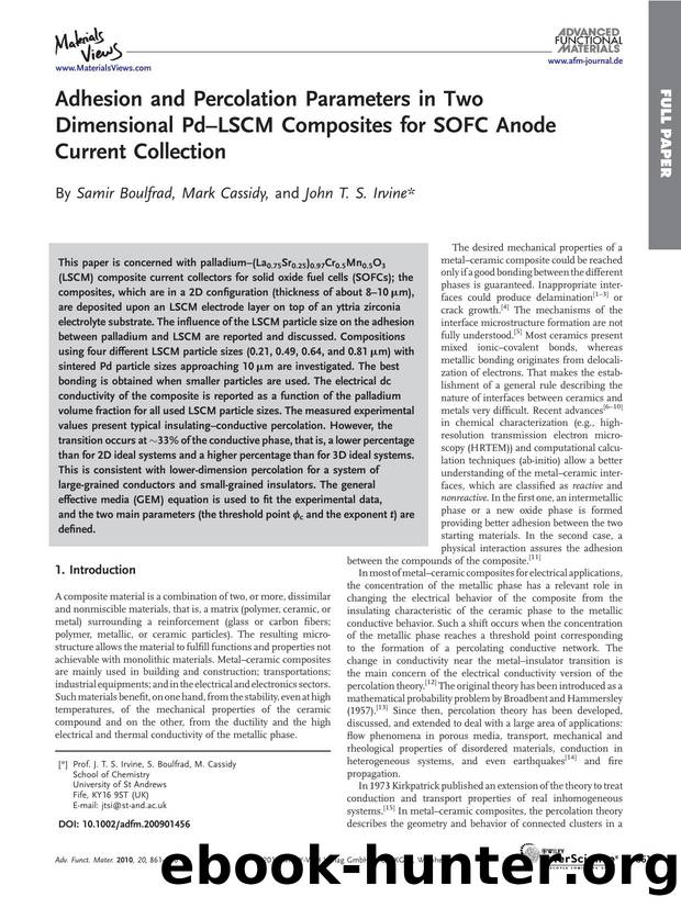 Adhesion and Percolation Parameters in Two Dimensional Pd?LSCM Composites for SOFC Anode Current Collection by Unknown